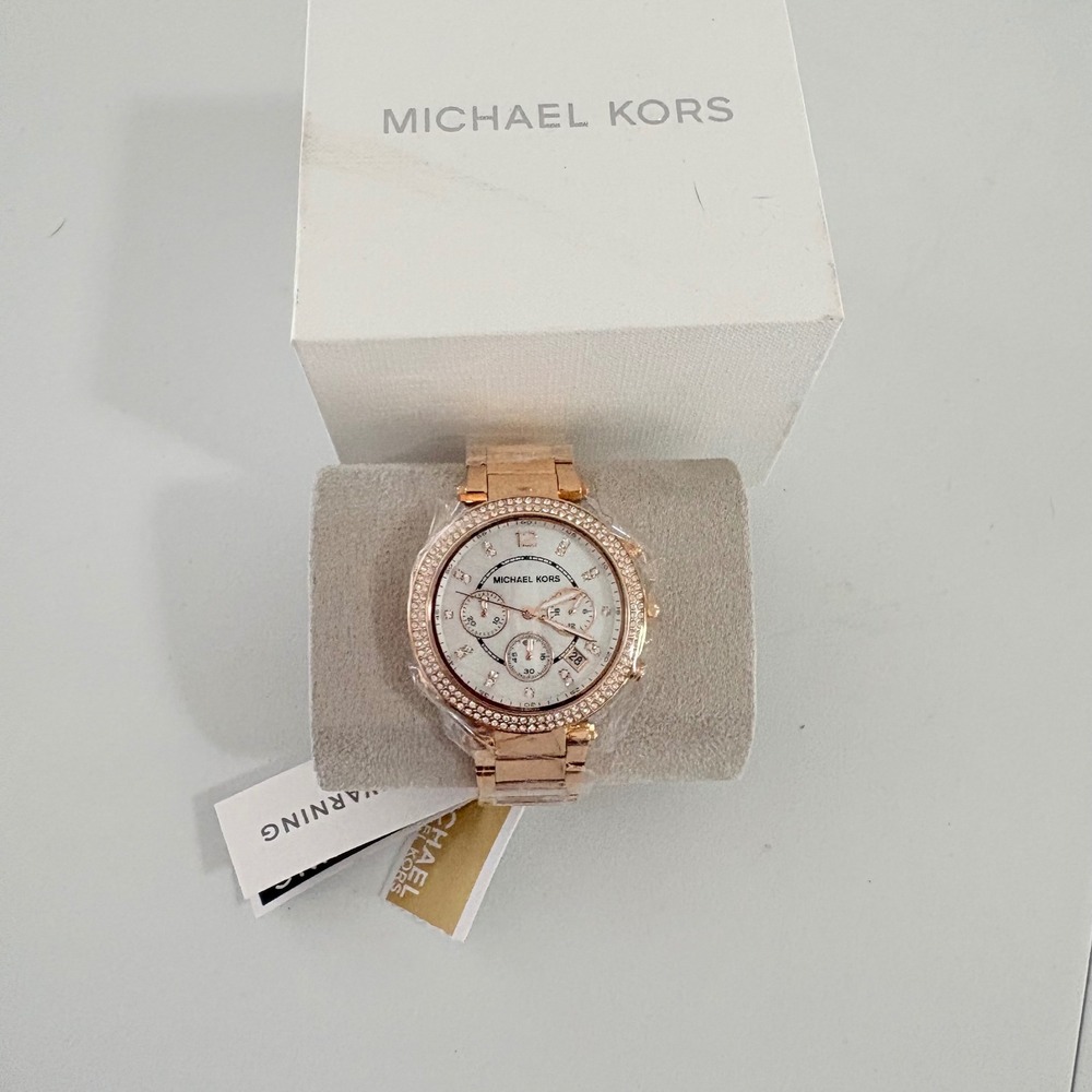 Michael Kors Parker Chronograph Watch Women Rose Gold 39mm MK5491 Crystal